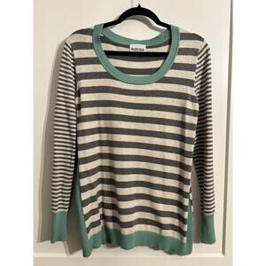 Olive Oak Green Gray Striped Pullover Sweater Sz XL preppy Academia Coastal